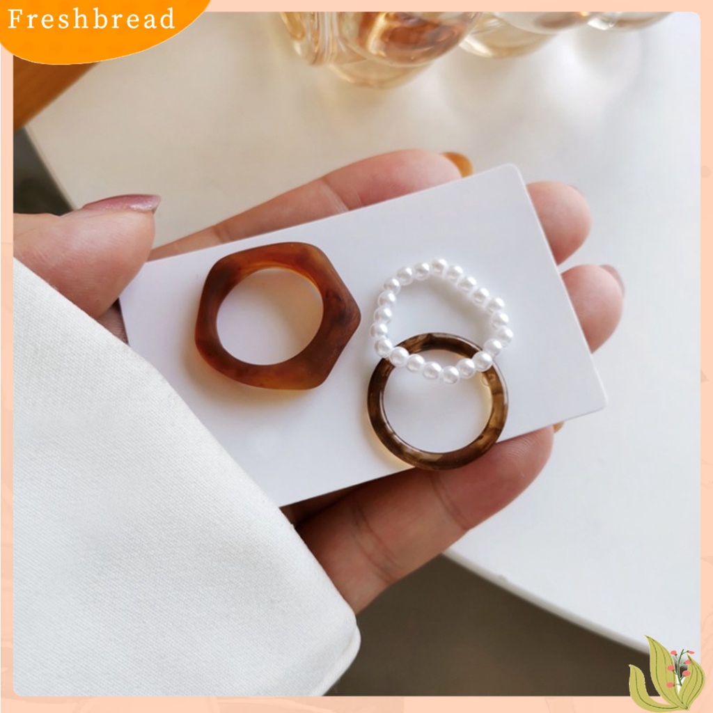 &lt; Freshbread &gt; 3Pcs Cincin Jari Geometris Dekorasi Wanita Semua Pertandingan Mutiara Imitasi Rings Perhiasan Hadiah