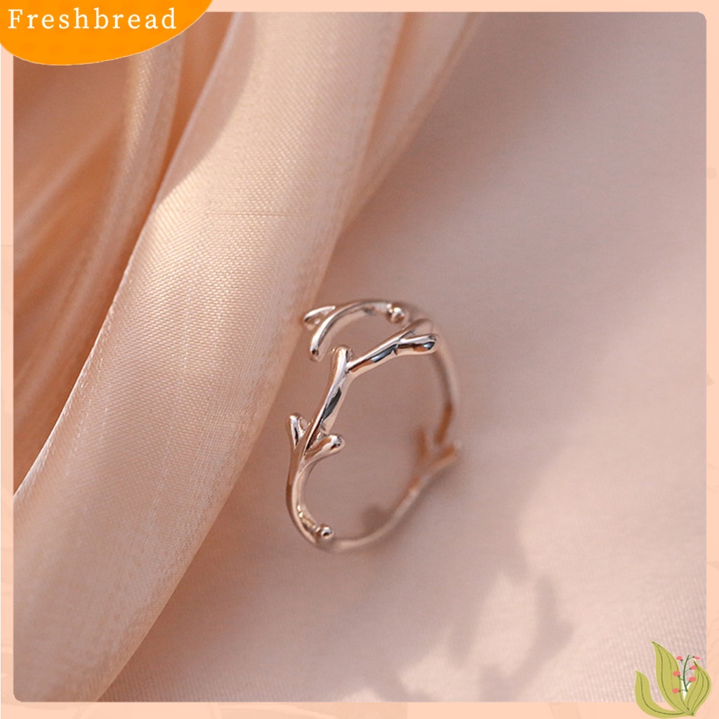 &lt; Freshbread &gt; Open Ring Adjustable Geometris Electroplating Antler Charming Decoration Tahan Aus Cabang Sederhana Daun Cincin Tipis Aksesori Perhiasan
