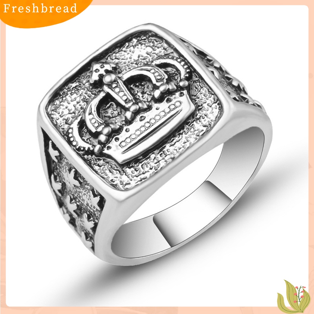 &lt; Freshbread &gt; Retro Mahkota Perak Disepuh Alloy Pria Cincin Jari Dekorasi Pesta Bar Perhiasan Hadiah