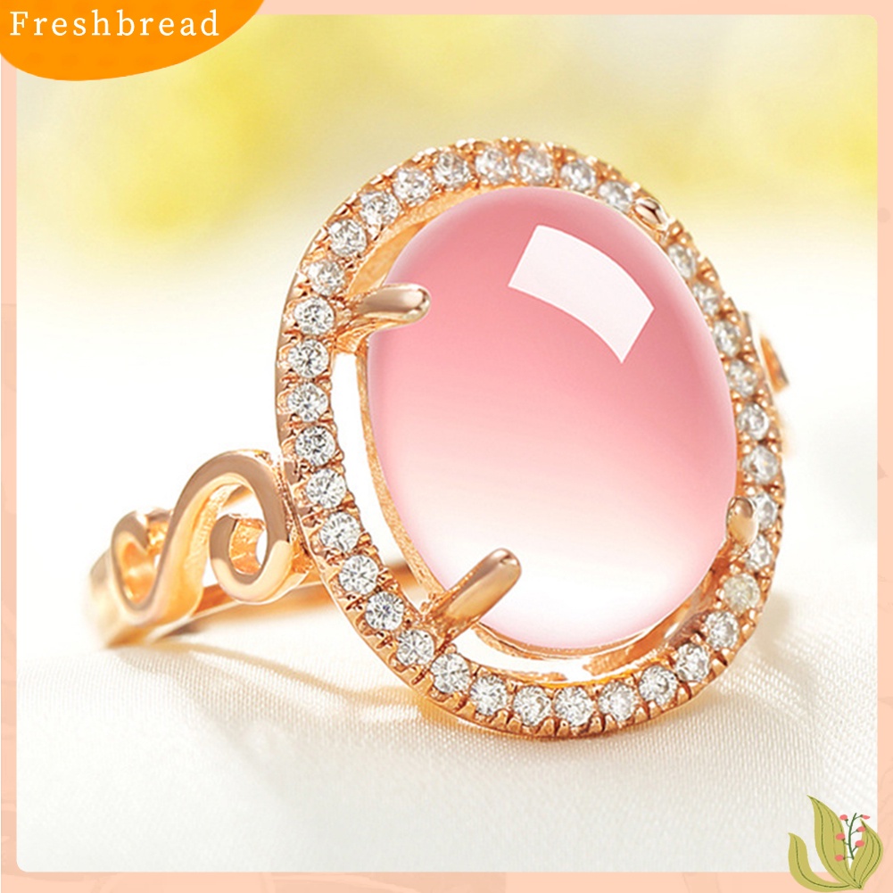 &lt; Freshbread &gt; Fashion Mewah Wanita Oval Mawar Kuarsa Berlian Imitasi Terbuka Jari Cincin Perhiasan Hadiah