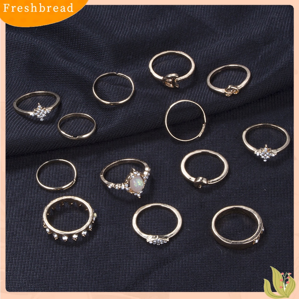 &lt; Freshbread &gt; 13Pcs/Set Cincin Fashion Berlian Imitasi Bersinar Mahkota Bulan Bintang Knuckle Ring Untuk Pesta