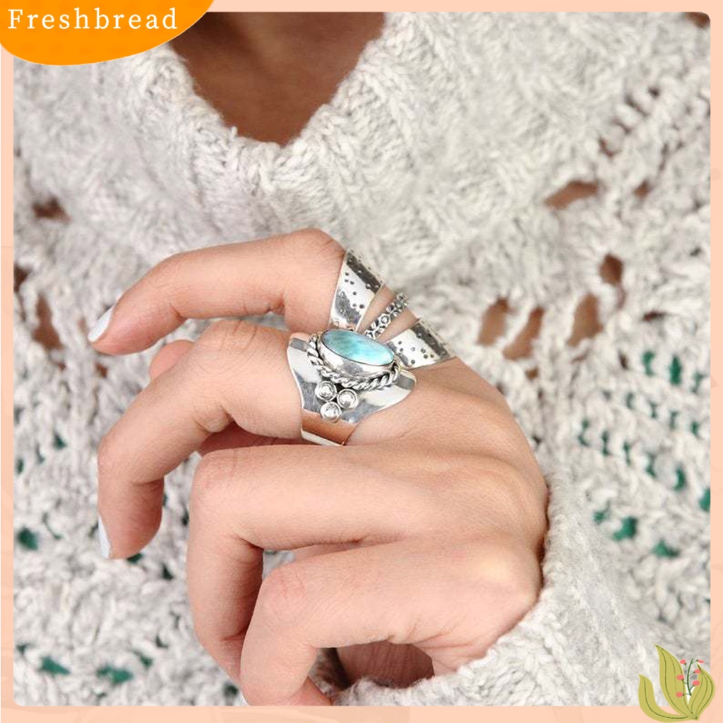 &lt; Freshbread &gt; Jari Cincin Boho Vintage Rim Lebar Geometris Electroplating Hias Hadiah Pria Wanita Hijau Perhiasan Cincin Koktail Permata Imitasi Untuk Pakaian Sehari-Hari