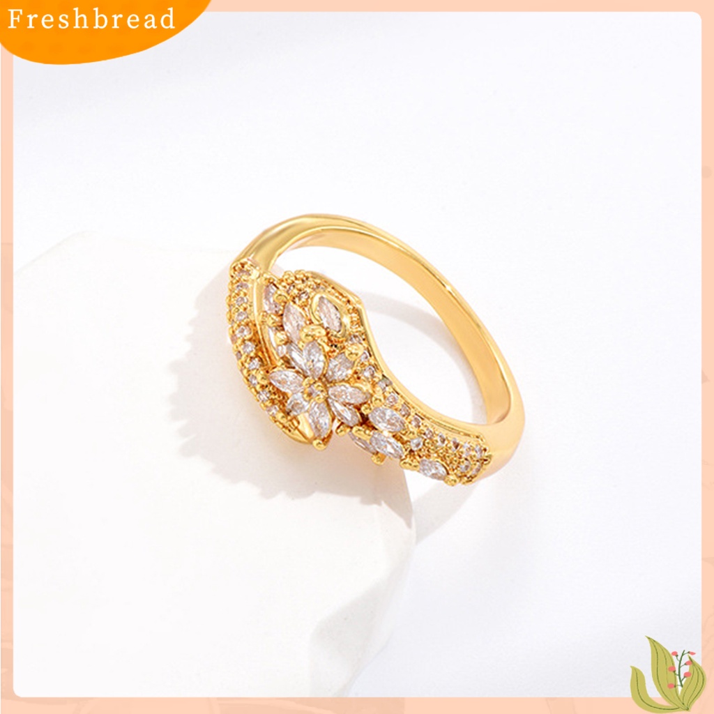 &lt; Freshbread &gt; Finger Band Golden plated Adjustable Opening Shiny Rhinestone Cubic Zirconia Dekorasi Anti Karat Wanita Perhiasan Mewah Cincin Tunangan Perhiasan Aksesoris