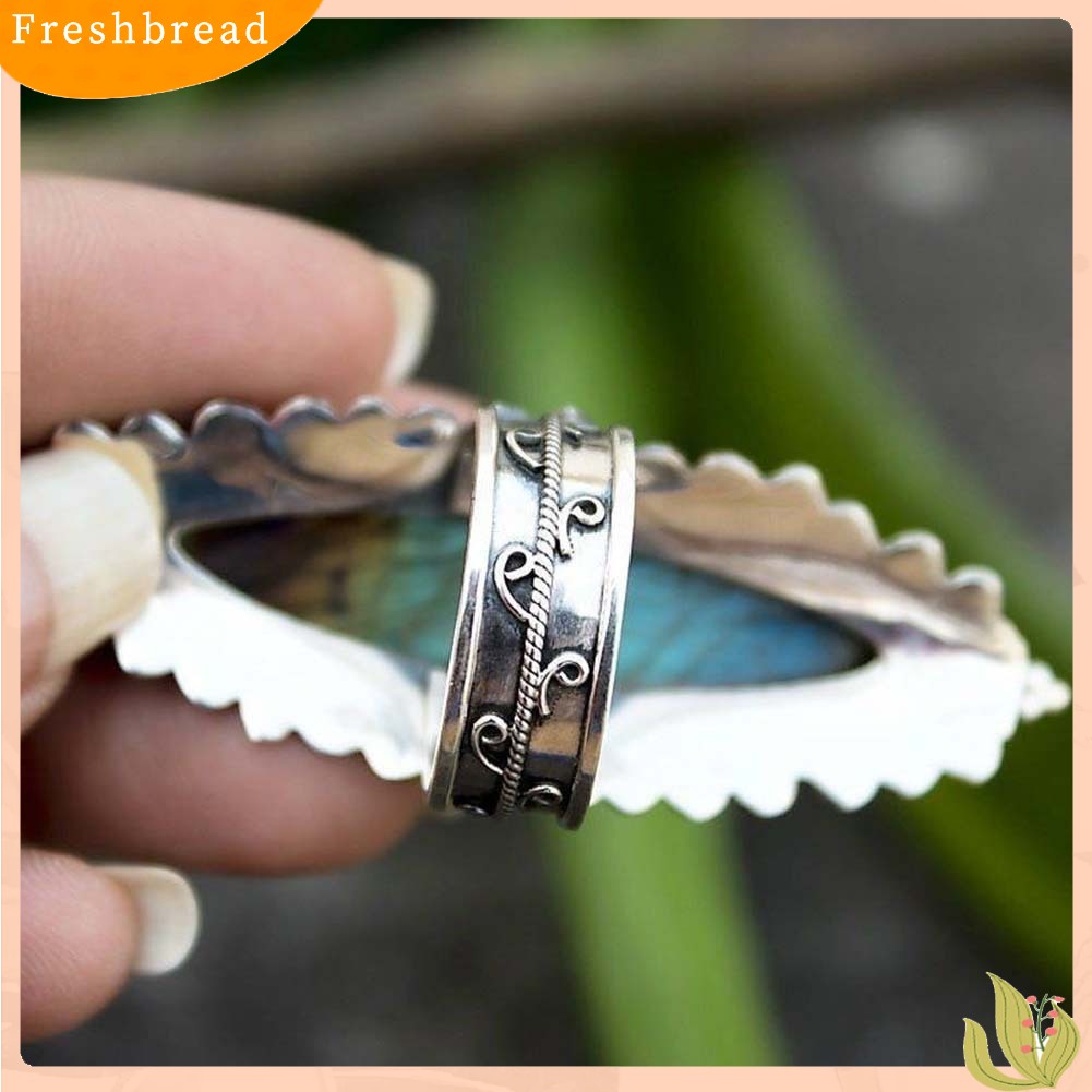 &lt; Freshbread &gt; Retro Wanita Marquise Cut Faux Labradorite Bertatahkan Gua Jari Cincin Perhiasan Hadiah