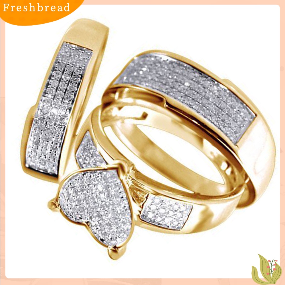 &lt; Freshbread &gt; 3Pcs/Set Jantung Berlian Imitasi Bertatahkan Susun Jari Cincin Perhiasan Pernikahan Pengantin