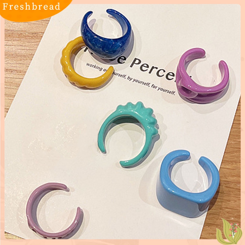&lt; Freshbread &gt; Wanita Dicat Tangan Stackable Resin Geometris Tidak Teratur Cincin Pembukaan Warna Permen Untuk Tanggal