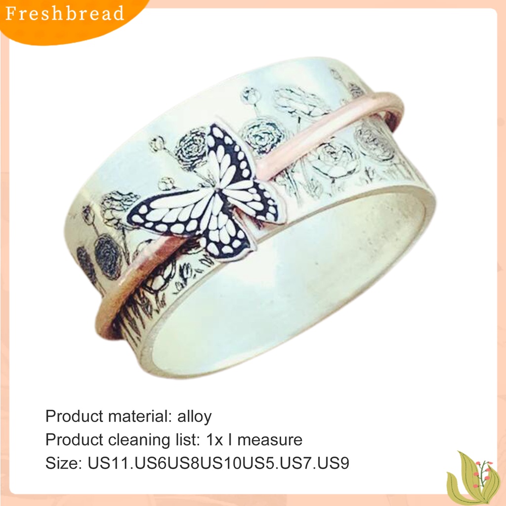 &lt; Freshbread &gt; Cincin Kupu-Kupu Motif Bunga Tahan Luntur Alergi Bebas Tunjuk Pesona Unik Alloy Gaya Kupu-Kupu Berputar Jari Cincin Perhiasan Hadiah Ulang Tahun