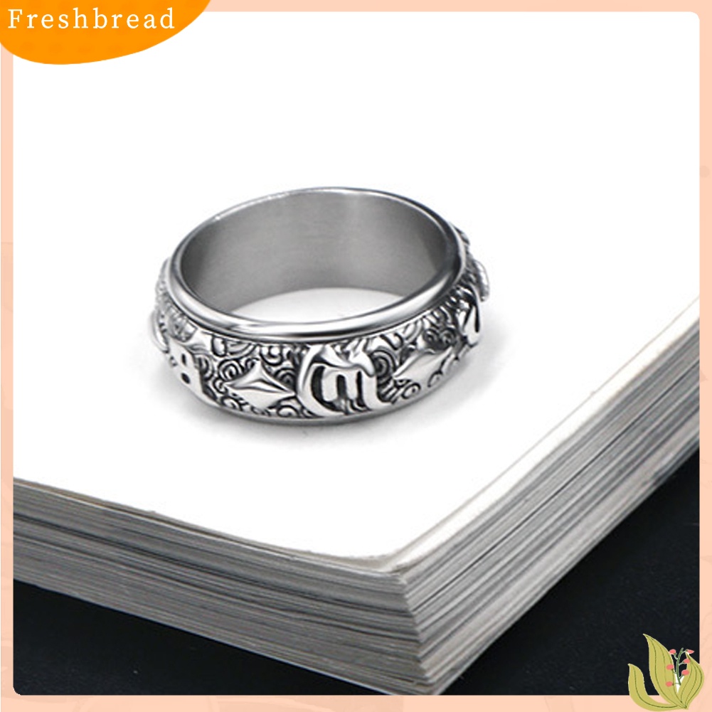 &lt; Freshbread &gt; Desain Buddhisme Berputar Cincin Jari Lebar Man Charm Perhiasan Dekorasi Hadiah