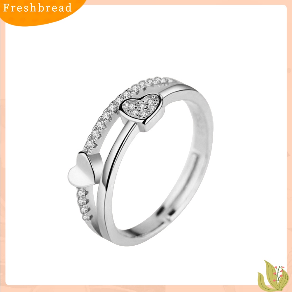 &lt; Freshbread &gt; Fashion Wanita Berlian Imitasi Bertatahkan Hati Ganda Cincin Berakhir Terbuka Perhiasan Hadiah