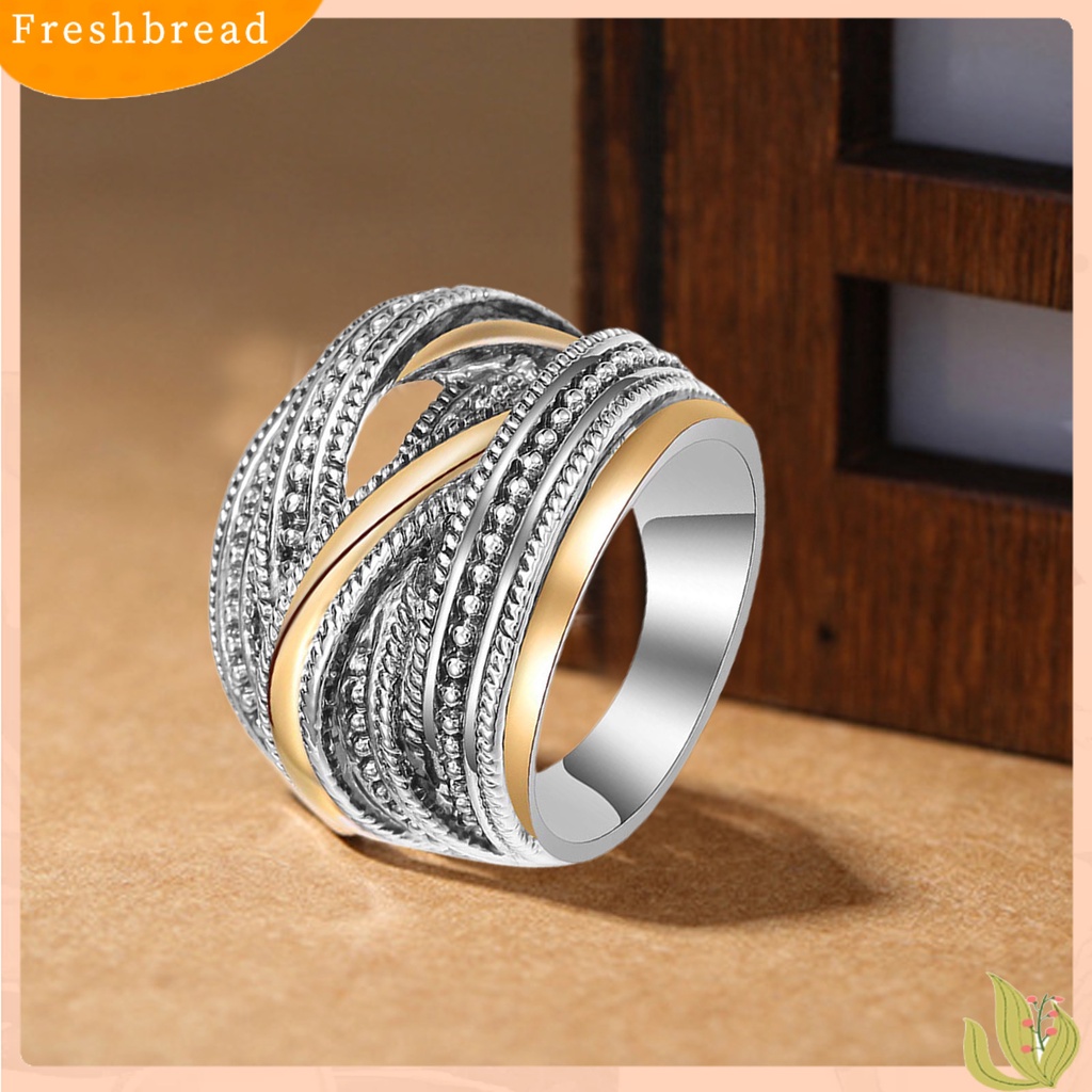 &lt; Freshbread &gt; Band Ring Pengerjaan Indah Aplikasi Lebar Alloy Geometris Antik Finger Ring Untuk Pakaian Sehari-Hari