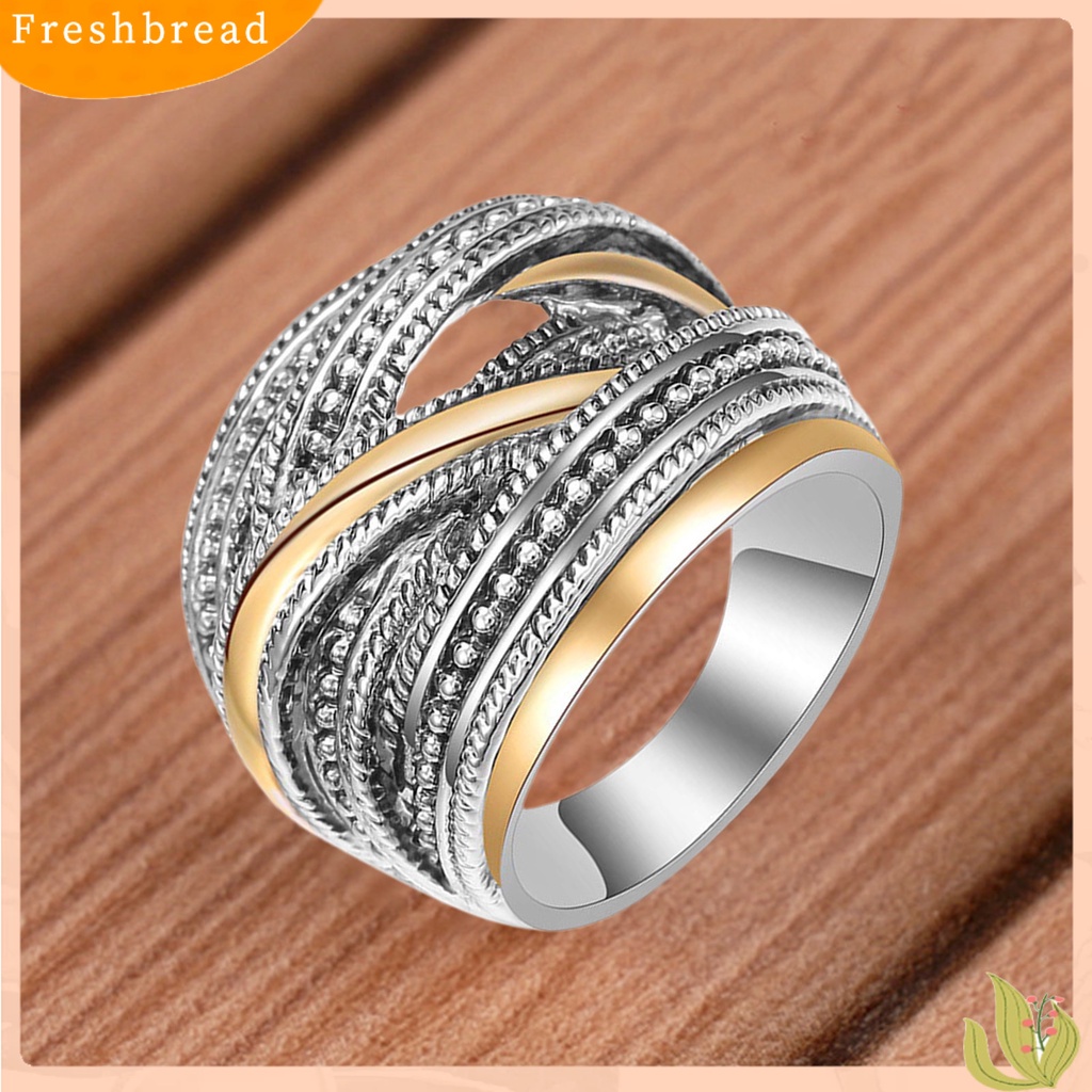 &lt; Freshbread &gt; Band Ring Pengerjaan Indah Aplikasi Lebar Alloy Geometris Antik Finger Ring Untuk Pakaian Sehari-Hari