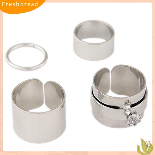 &lt; Freshbread &gt; 4x Wanita Pria Punk Tumpuk Polos Diatas Knuckle Ring Midi Finger Band Rings Set