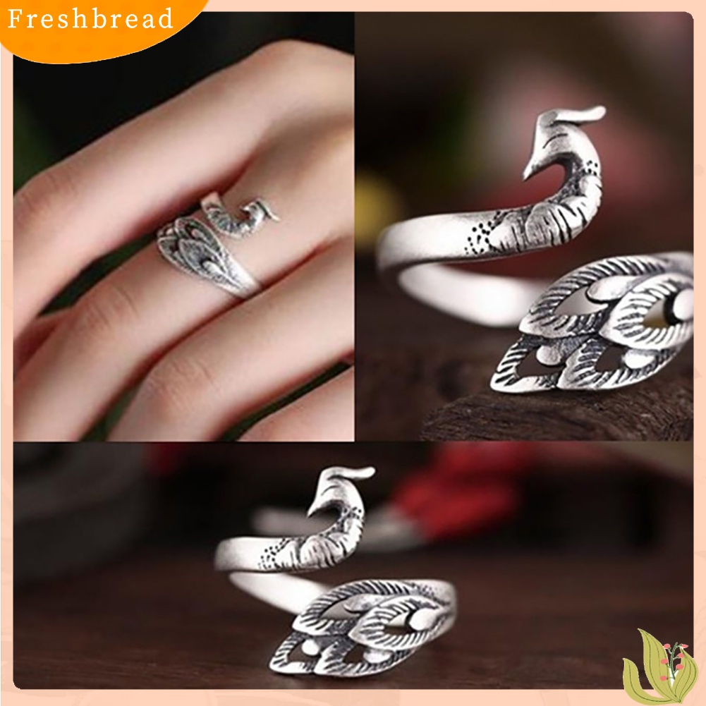 &lt; Freshbread &gt; Vintage Bentuk Merak Pembukaan Cincin Wanita Adjustable Pesta Jari Perhiasan Hadiah