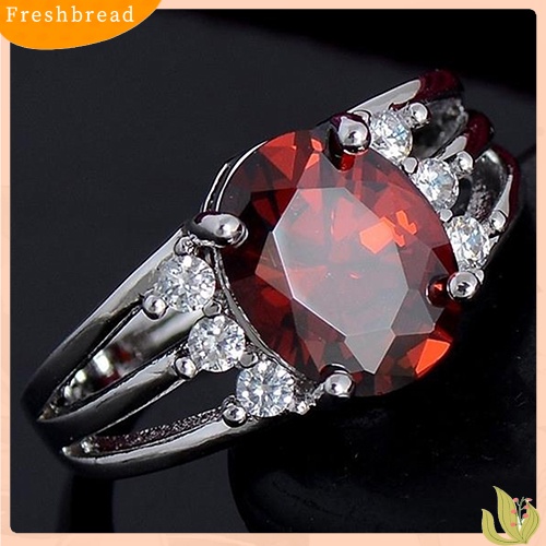 &lt; Freshbread &gt; Perhiasan Berlapis Perak Fashion Wanita Merah Cubic Zirconia Cincin Jari Indah