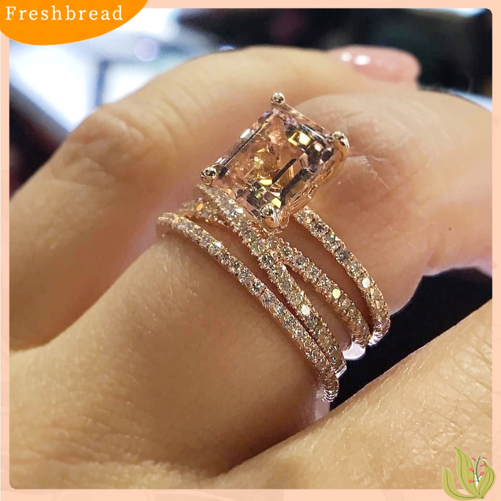 &lt; Freshbread &gt; Wanita Cincin Multilayer Perhiasan Persegi Berkilau Fashion Penampilan Cincin Jari Untuk Pernikahan