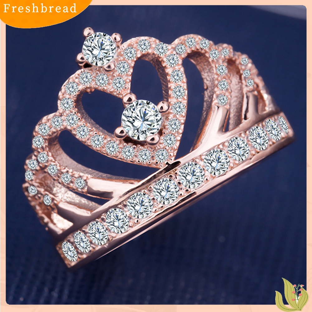 &lt; Freshbread &gt; Fashion Wanita Bentuk Mahkota Cubic Zirconia Bertatahkan Band Cincin Hadiah Perhiasan Pernikahan