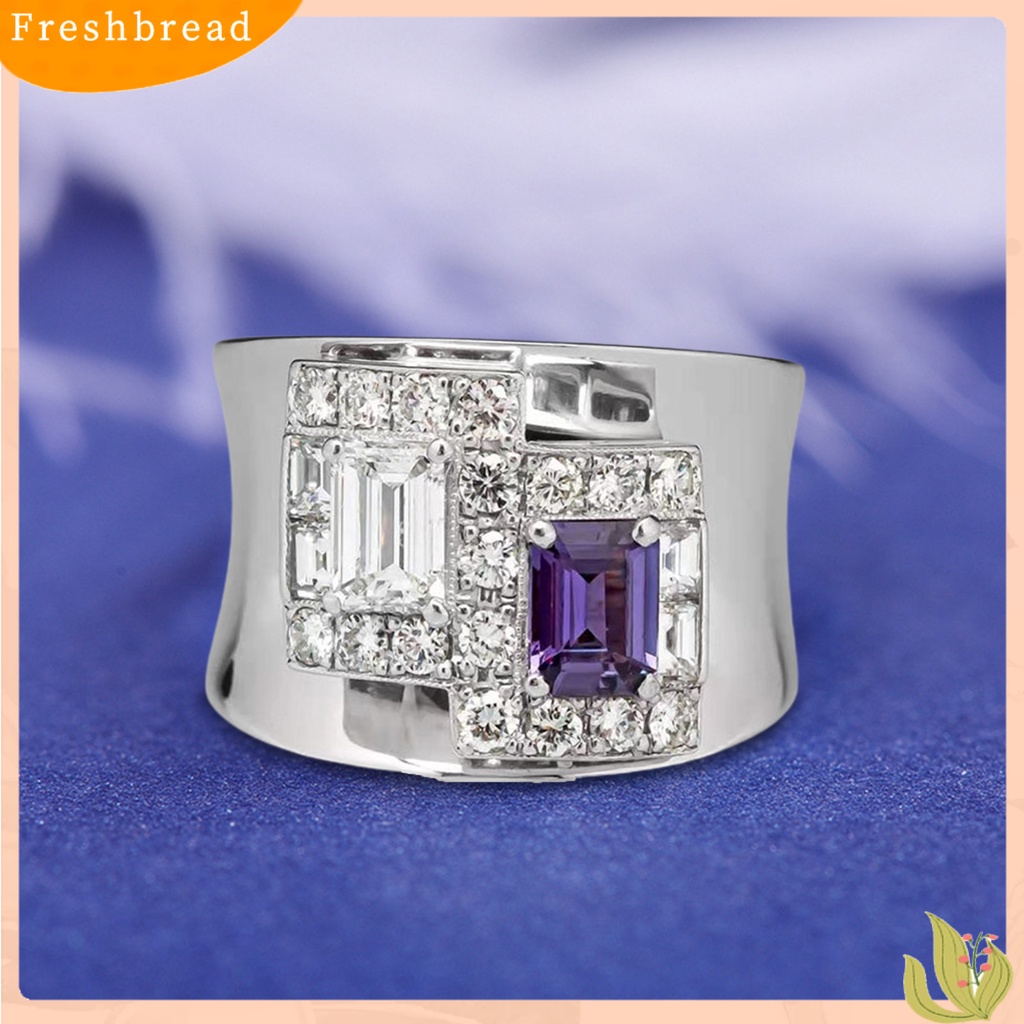 &lt; Freshbread &gt; Cincin Wanita Geometris Berlian Imitasi Ungu Vintage Keren Penampilan Fashion Jari Ring Untuk Pesta