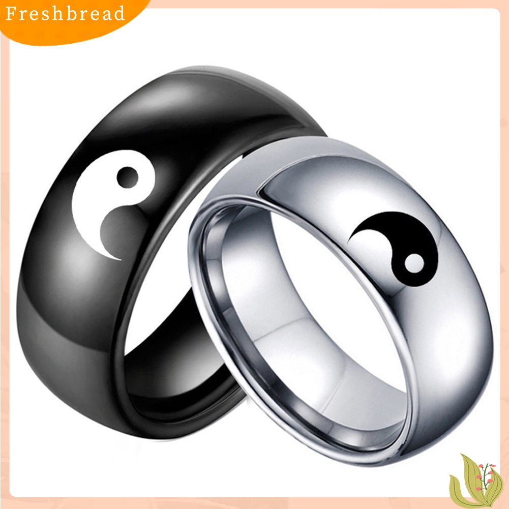 &lt; Freshbread &gt; Pria Wanita Yin Yang Menanda Band Fashion Cincin Baja Titanium Kekasih Pasangan Perhiasan