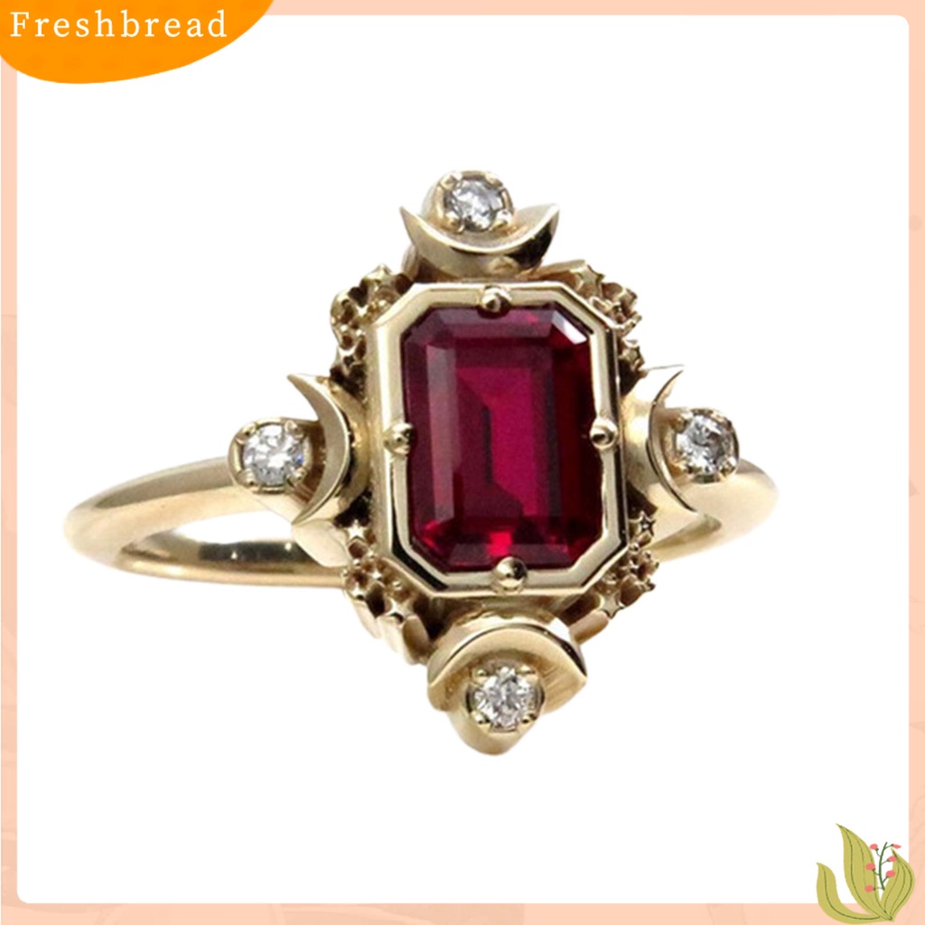 &lt; Freshbread &gt; Wanita Cincin Persegi Merah Perhiasan Permata Imitasi Electroplating Rhinestones Finger Ring Untuk Pernikahan