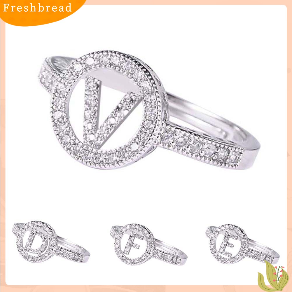&lt; Freshbread &gt; Wanita Cubic Zirconia Hias Huruf Inggris Berongga Terbuka Jari Cincin Perhiasan Hadiah