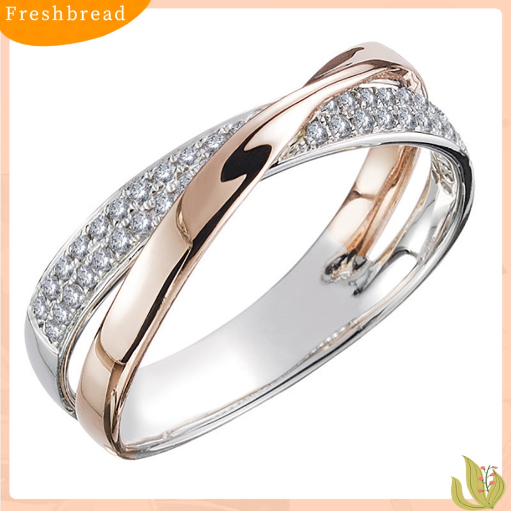 &lt; Freshbread &gt; Cincin Silang Bentuk X Two Tone Perhiasan Wanita Indah Trendy Rings Untuk Pernikahan