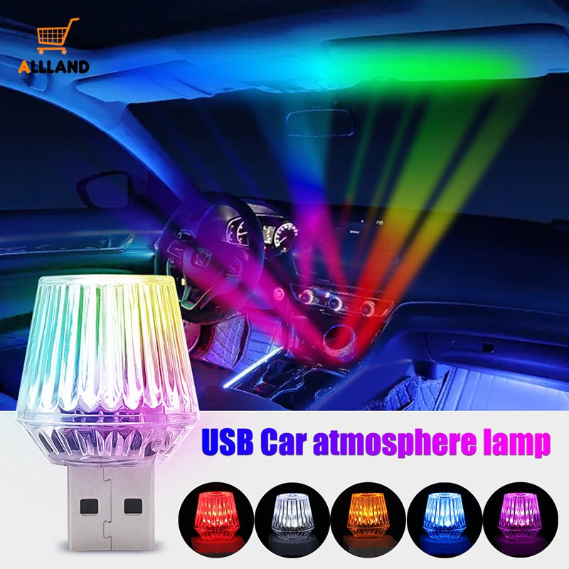 Lampu Ambient USB Mobil Bentuk Berlian Mini Transparan/Lampu Neon Otomotif Glowing Warna-Warni/Lampu Kedip Hias Interior Kendaraan