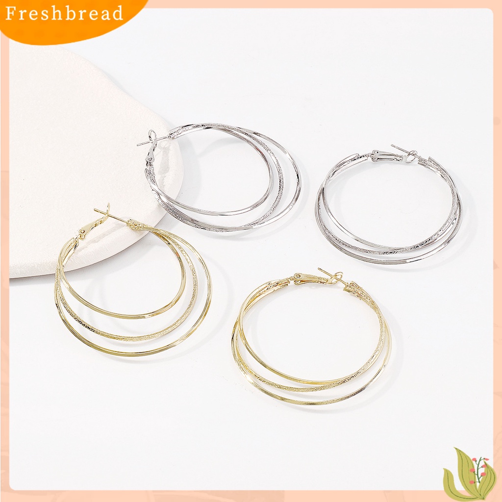 &lt; Freshbread &gt; 1pasang Anting Hoop Berlebihan Lingkaran Besar Multilayer Geometris Halus Dekorasi Hadiah Wanita Triple Ring Drop Earrings Aksesoris Fashion Perjamuan