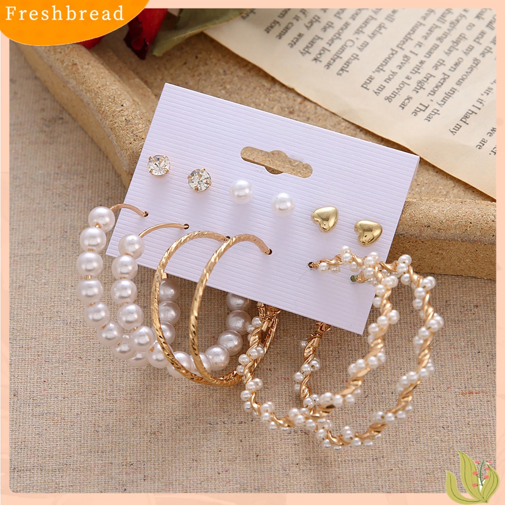 < Freshbread > 6pasang/lembar Indah Wanita Lingkaran Besar Rumbai Mutiara Imitasi Menjuntai Anting-Anting Perhiasan Aksesori