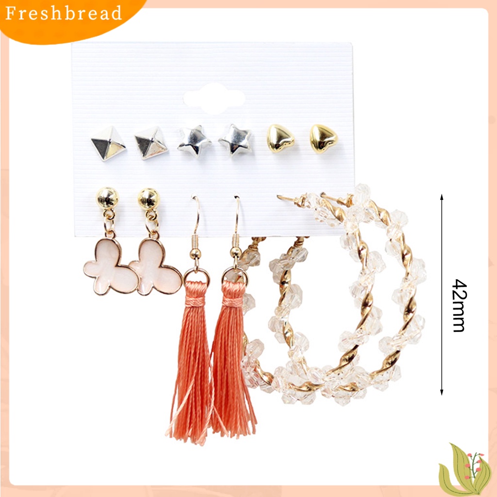 < Freshbread > 6pasang/lembar Indah Wanita Lingkaran Besar Rumbai Mutiara Imitasi Menjuntai Anting-Anting Perhiasan Aksesori