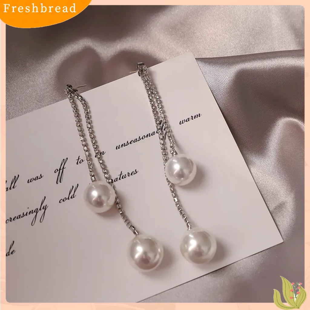 &lt; Freshbread &gt; 1pasang Menjuntai Anting Berlian Imitasi Mengkilap Hias Berkilau Geometris Anti Luntur Hias Hadiah Hari Kasih Sayang Wanita Mutiara Imitasi Panjang Rumbai Stud Earrings