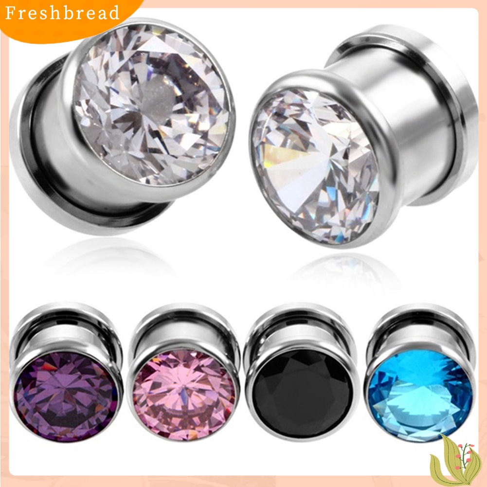 &lt; Freshbread &gt; Cubic Zirconia Hias Bulat Ear Plugs Tunnels Expanders Pengukur Perhiasan Tubuh