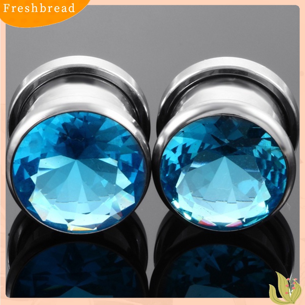 &lt; Freshbread &gt; Cubic Zirconia Hias Bulat Ear Plugs Tunnels Expanders Pengukur Perhiasan Tubuh