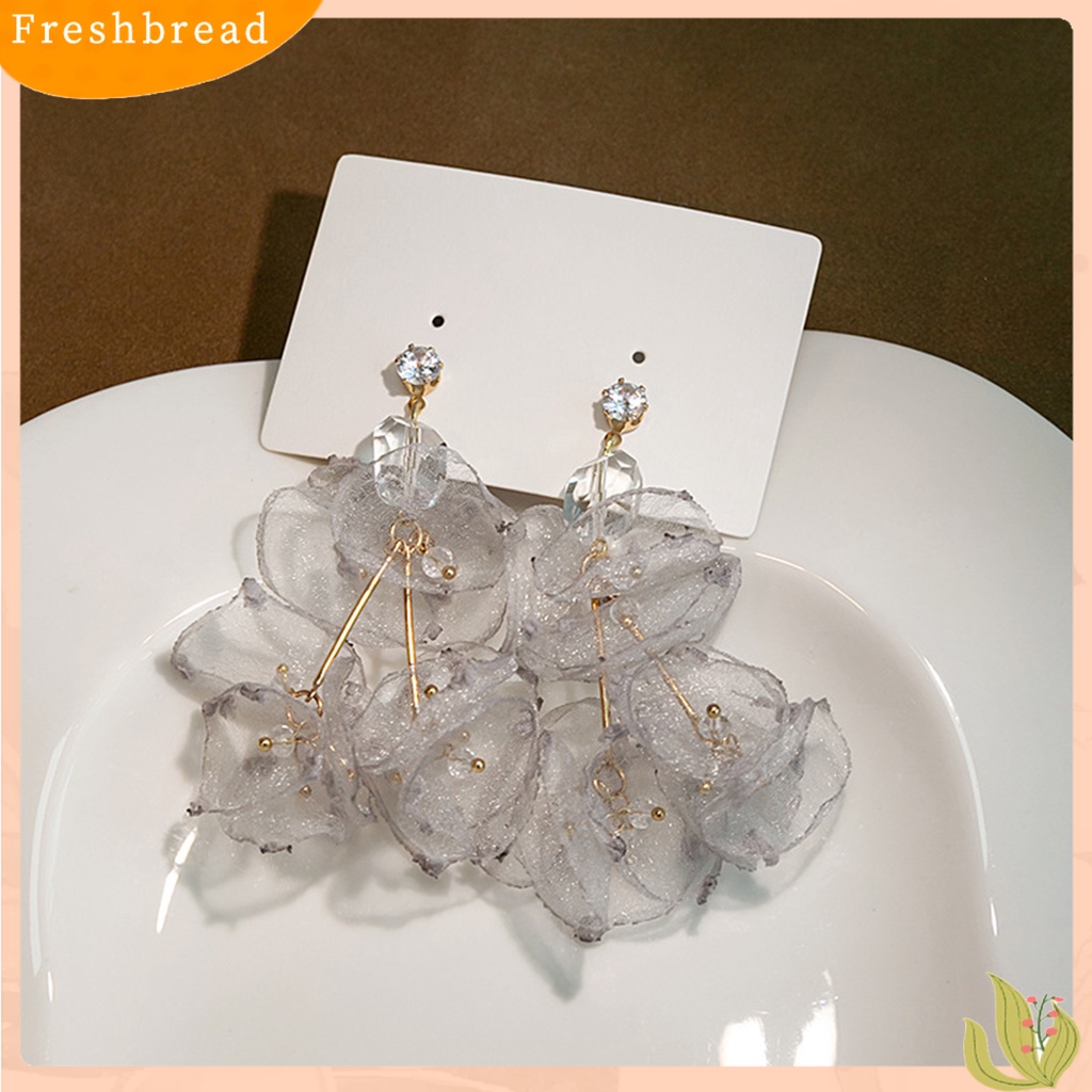 &lt; Freshbread &gt; 1pasang Wanita Anting Pola Bunga Buatan Tangan Kain Seni Berputar Tahan Aus Dekorasi Indah Bakung Liontin Stud Earrings Aksesoris Pakaian