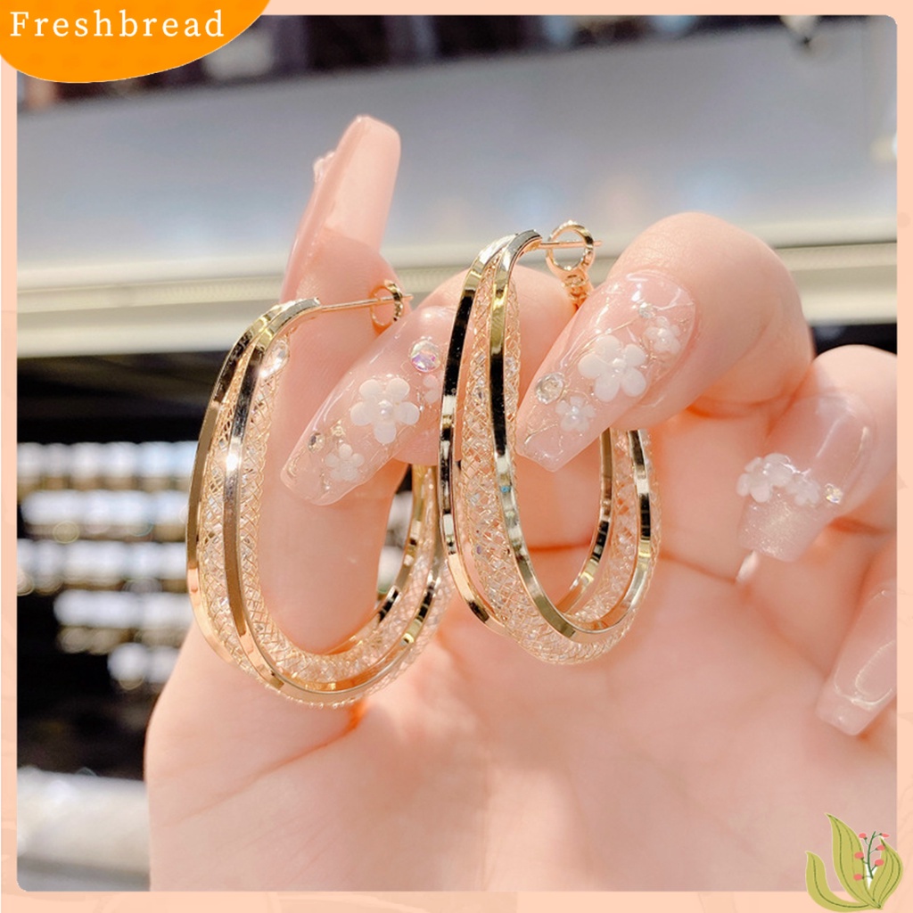&lt; Freshbread &gt; 1pasang Anting Wanita Bersinar Berlian Imitasi Tidak Teratur Electroplating High Gloss Berdandan Geometris Temperamen Wanita Anting Hoop Untuk Perjamuan