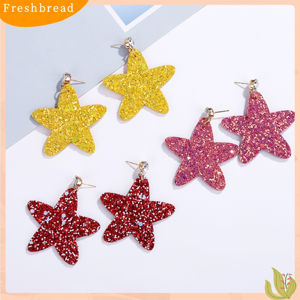 &lt; Freshbread &gt; Manis Sequin Pentagram Menjuntai Ear Stud Earrings Wanita Perhiasan Hadiah Ulang Tahun