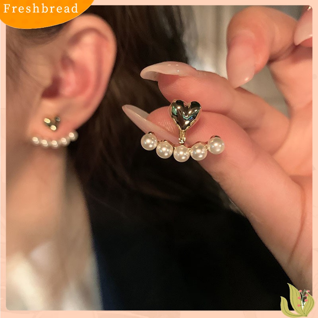 &lt; Freshbread &gt; 1pasang Anting Pejantan Temperamen Elegan Kilau Terang Hias Semua Pertandingan Perhiasan Hadiah Multi-Wear Fashion Wanita Cinta Hati Mutiara Imitasi Telinga Studs Untuk Pakaian Sehari-Hari