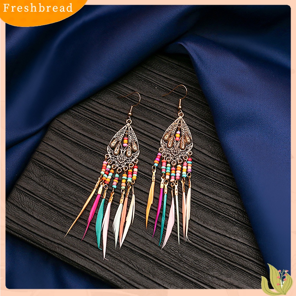 &lt; Freshbread &gt; Anting Retro Manik-Manik Resin Romantis Bohemian Bulu Rumbai Fringe Earrings Untuk Wanita