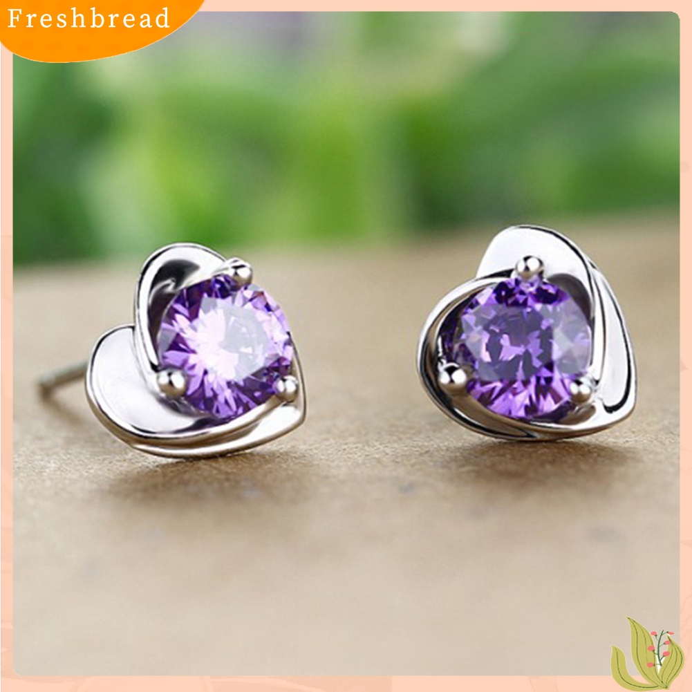 &lt; Freshbread &gt; Lady Berlian Imitasi Bertatahkan Jantung Telinga Stud Anting Wanita Perhiasan Hadiah Hari Valentine