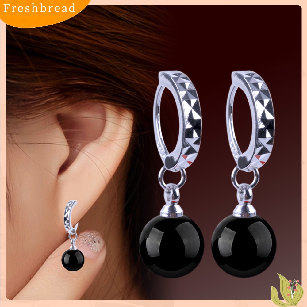 &lt; Freshbread &gt; Fashion Wanita Bulat Faux Agate Bead Menjuntai Drop Huggie Earrings Perhiasan Hadiah