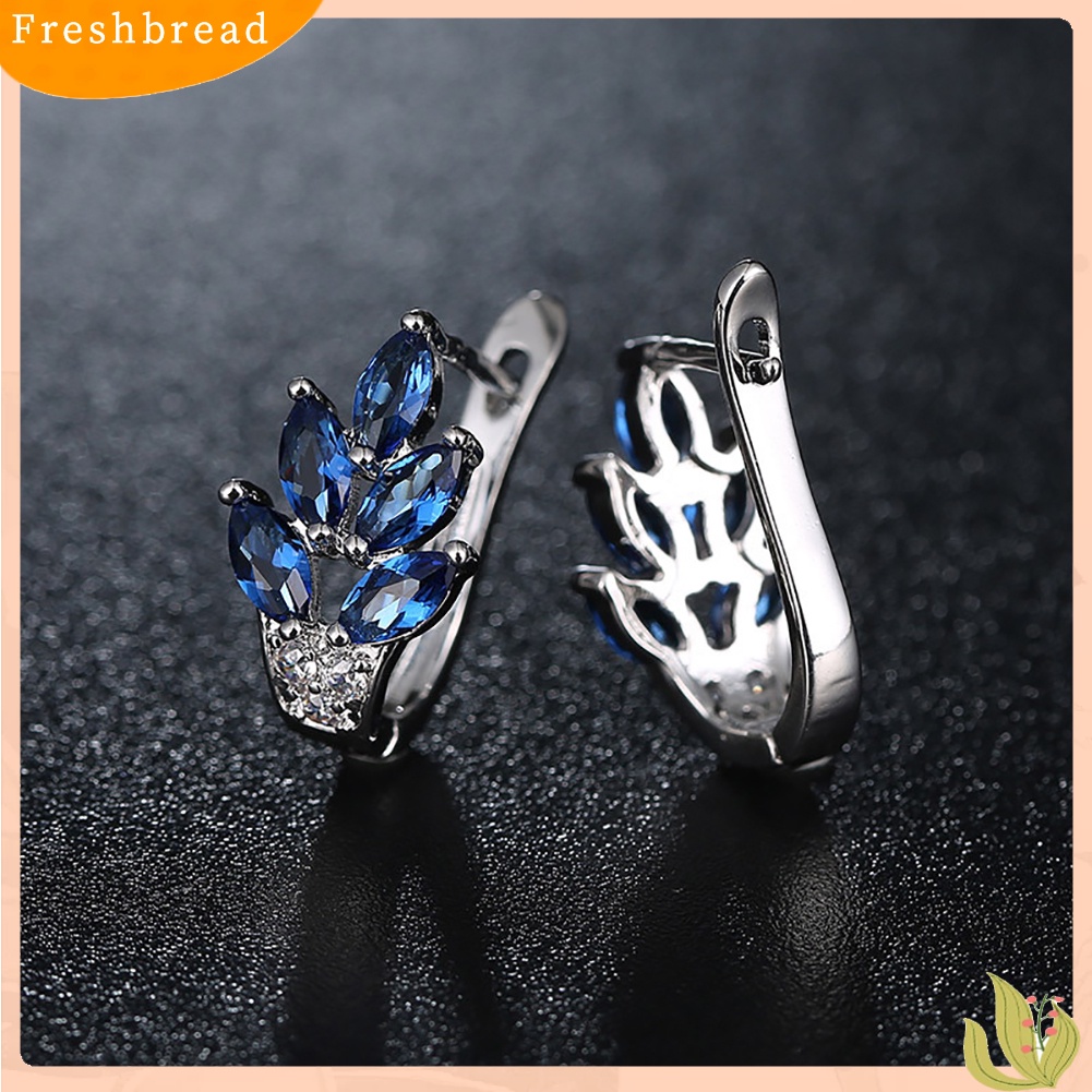 &lt; Freshbread &gt; Wanita Cubic Zirconia Hias Huggie Anting Hadiah Perhiasan Pertunangan Pernikahan