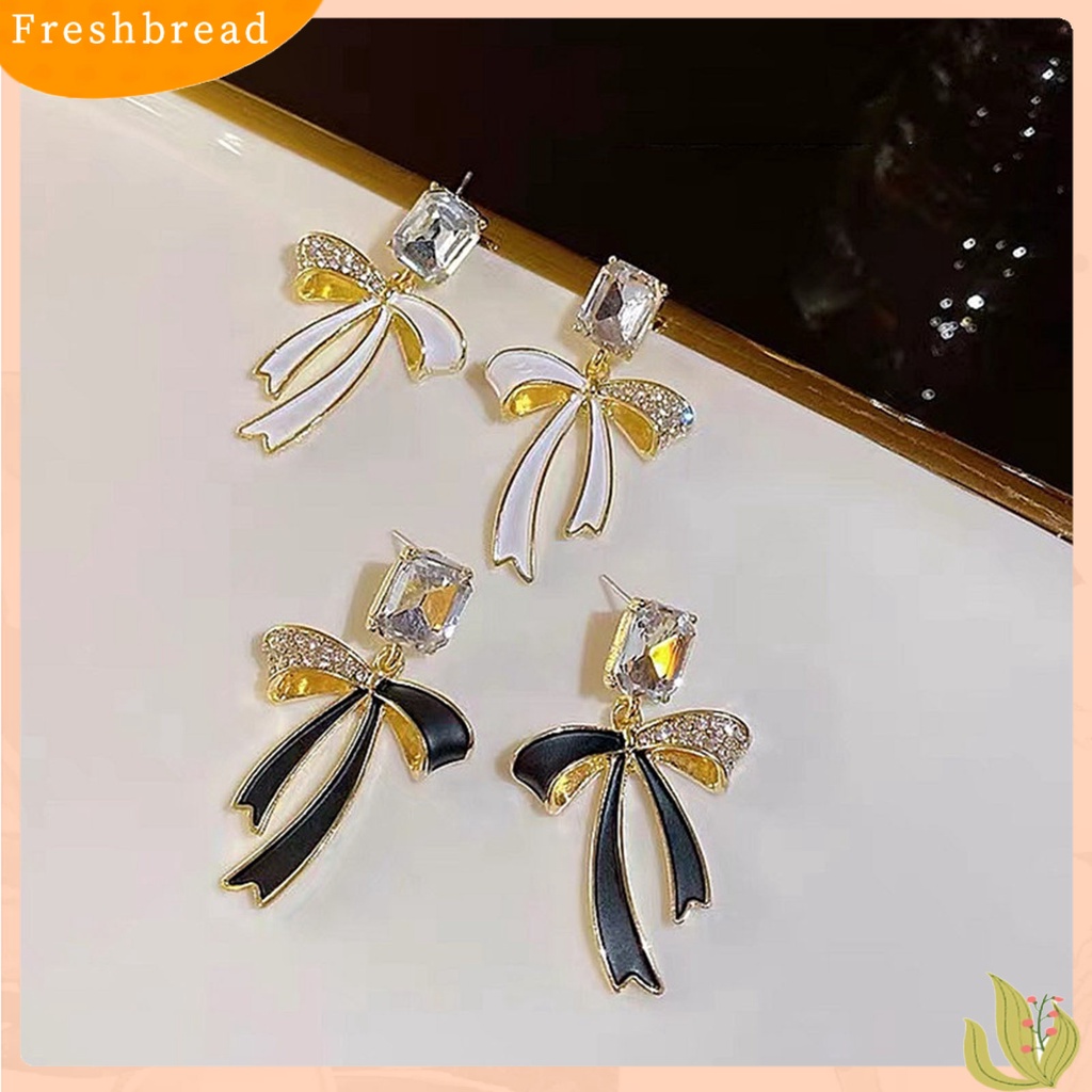 &lt; Freshbread &gt; 1pasang Anting Menjuntai Berlian Imitasi Mengkilap Hias Berkilau Temperamen Geometris Wanita Pita Busur Stud Anting Pesta Perhiasan Hadiah Untuk Pernikahan