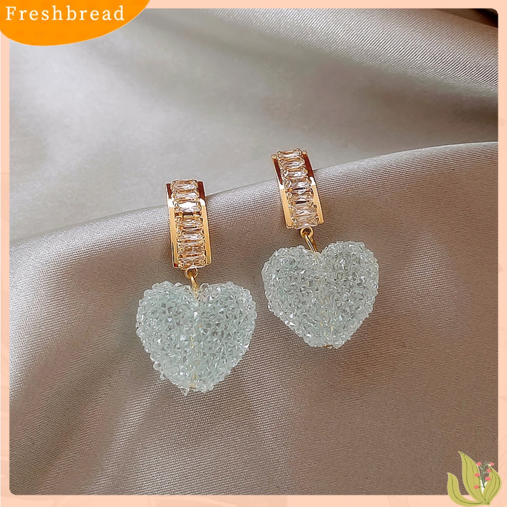 &lt; Freshbread &gt; 1pasang Anting Menjuntai Temperamen Mengkilap Elegan Geometris Berkilau Dekorasi Cubic Zirconia Wanita Cinta Hati Liontin Drop Earrings Perhiasan Untuk Perjamuan