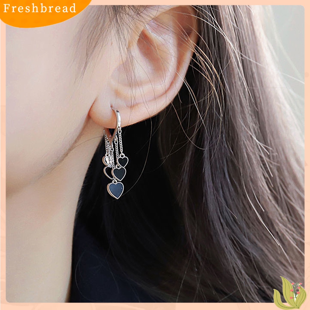 &lt; Freshbread &gt; 1pasang Wanita Menjuntai Anting Hitam Hati Jumbai Perhiasan Electroplating Bright Luster Drop Earrings Untuk Pakaian Sehari-Hari