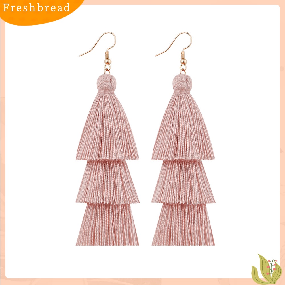 &lt; Freshbread &gt; Bohemian Wanita Panjang Rumbai Fringe Multilayer Menjuntai Kait Anting Perhiasan Hadiah