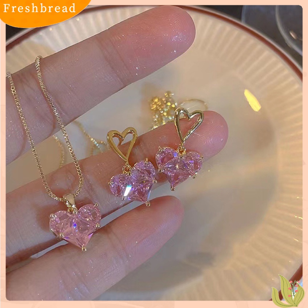 &lt; Freshbread &gt; 1Pc/1pasang Kalung Stud Anting Geometris Berkilau Manis Hias Semua Pertandingan Perhiasan Hadiah Aksesori Wanita Kristal Imitasi Cinta Hati Liontin Kalung Telinga Studs