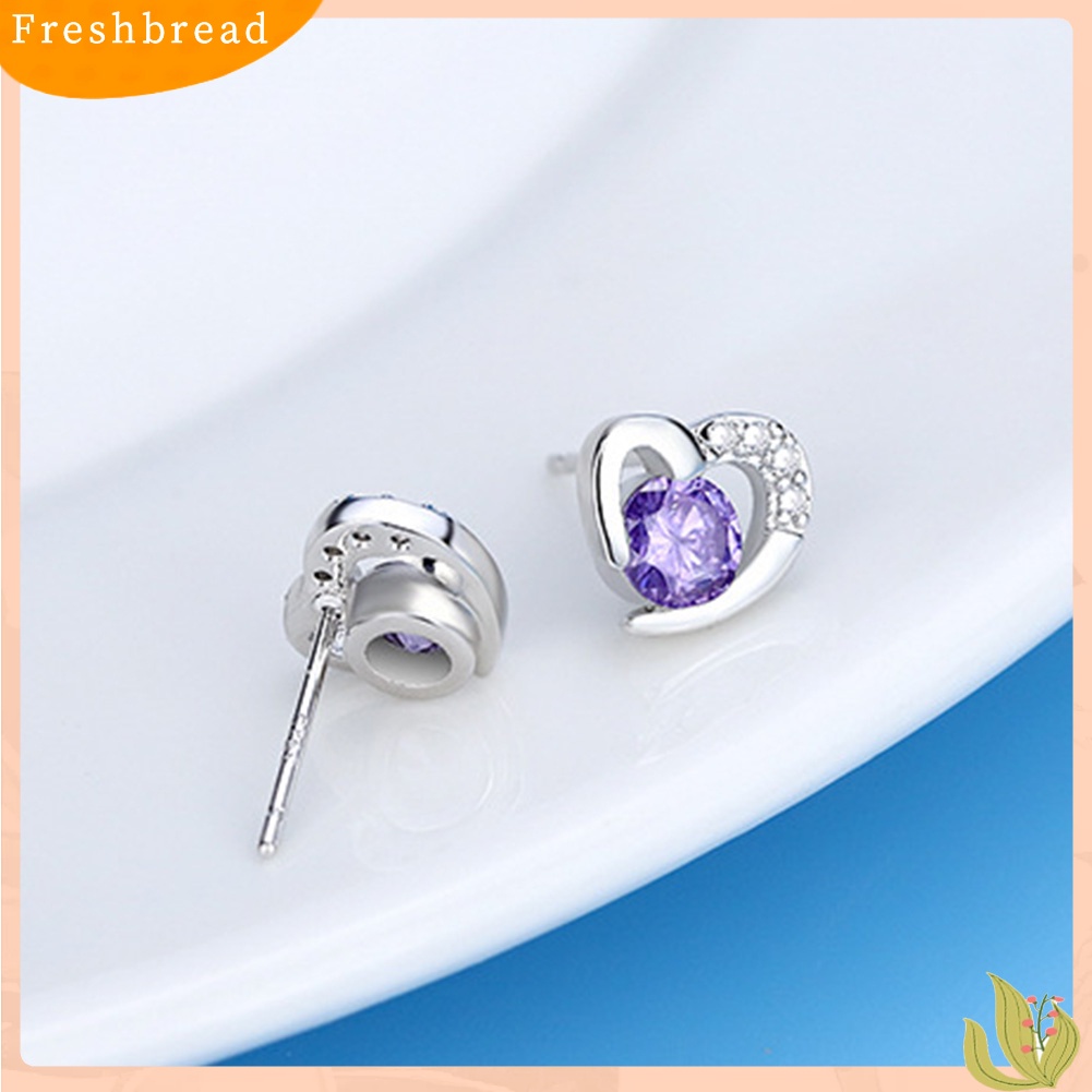 &lt; Freshbread &gt; Fashion Wanita Cubic Zirconia Hias Cinta Hati Telinga Stud Anting Perhiasan Hadiah