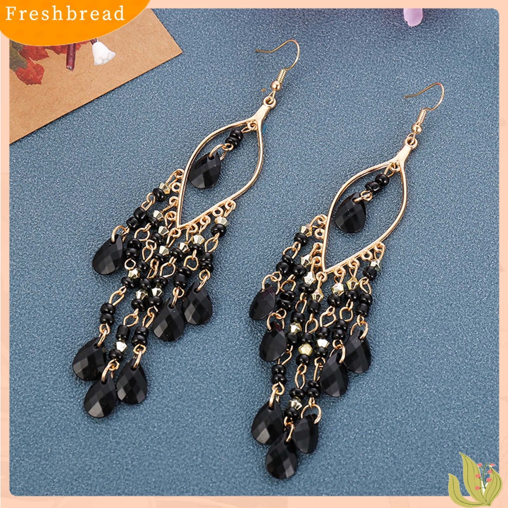 &lt; Freshbread &gt; 1pasang Anting Menjuntai Menawan Gaya Etnik Alloy Hollow Beads Rumbai Wanita Earrings Untuk Pesta