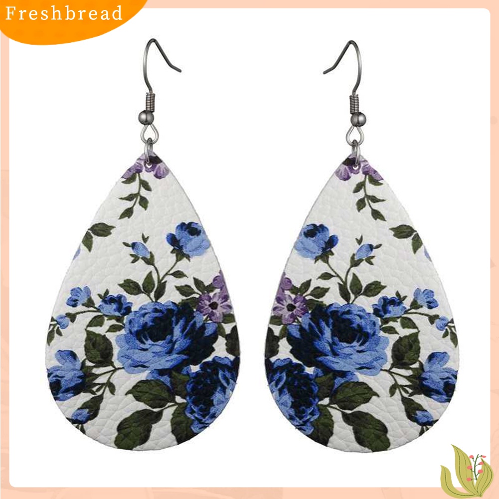 &lt; Freshbread &gt; Boho Wanita Motif Bunga Teardrop Menjuntai Kulit Imitasi Kait Anting Perhiasan