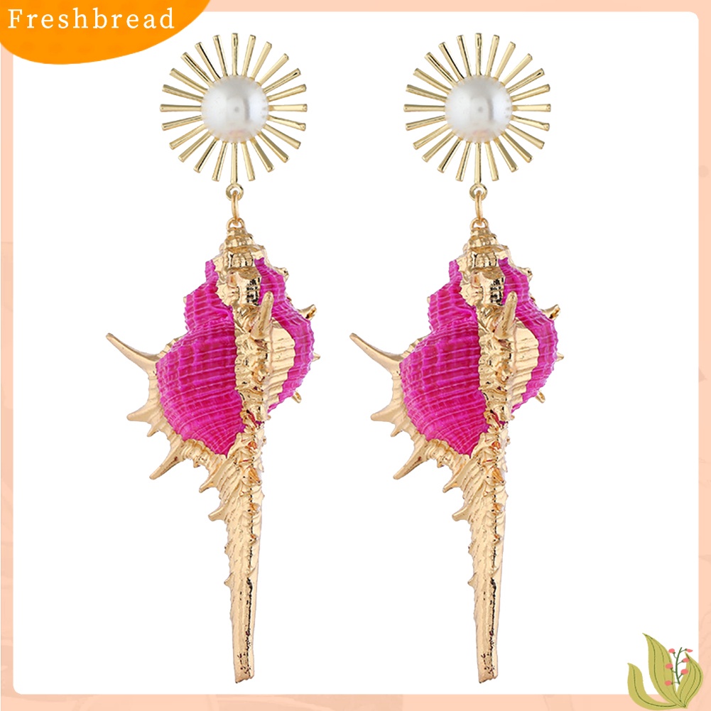 &lt; Freshbread &gt; Bohemian Pantai Wanita Mutiara Imitasi Hias Keong Liontin Statement Stud Earrings