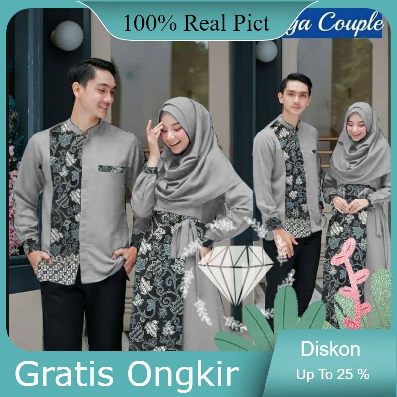COUPLE ABU / COUPLE GAMIS BATIK CP DAN KEMEJA SARIMBIT/ COUPLE BATIK/ BAJU PASANGAN LEBARAN/ COUPLE 